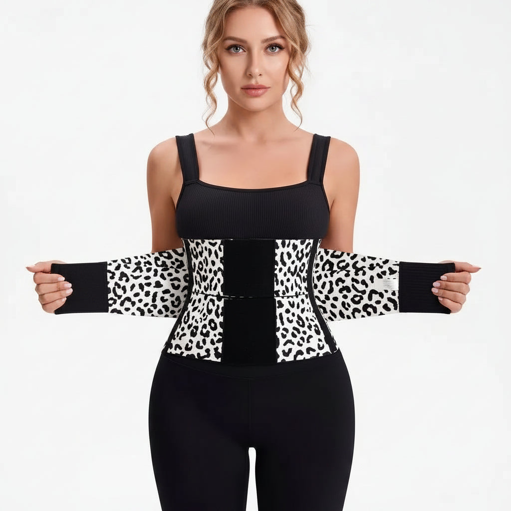 Leopard Print Waist Trainer for Women Tummy Control Belt - Triple Wrap Waist Cincher, Adjustable Compression Workout Trimmer Band & Posture Back Support