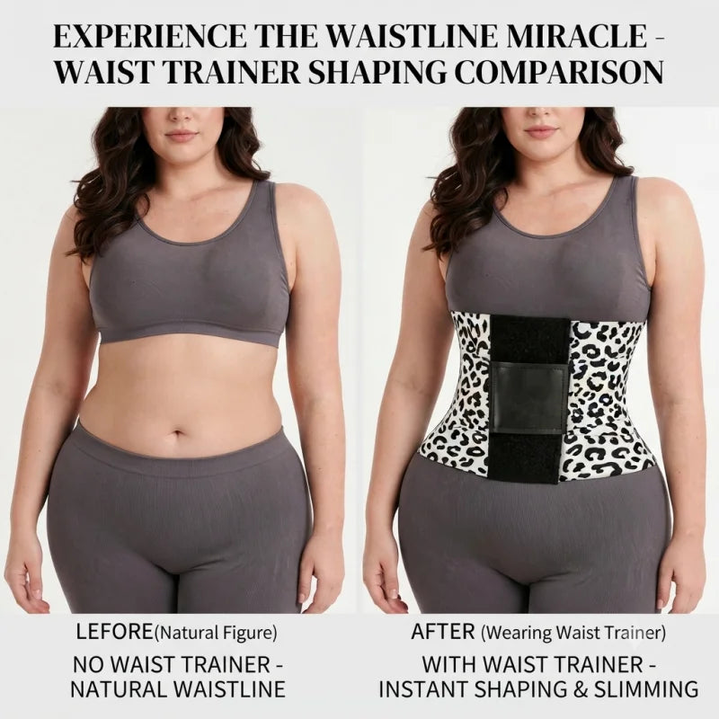 Leopard Print Waist Trainer for Women Tummy Control Belt - Triple Wrap Waist Cincher, Adjustable Compression Workout Trimmer Band & Posture Back Support