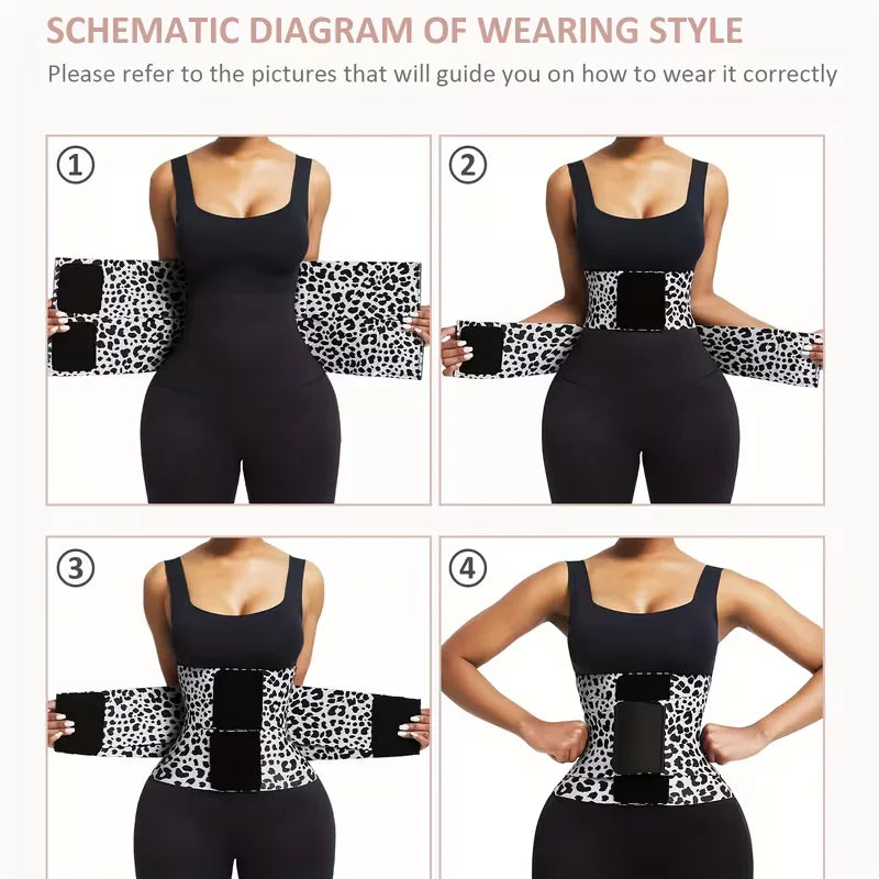 Leopard Print Waist Trainer for Women Tummy Control Belt - Triple Wrap Waist Cincher, Adjustable Compression Workout Trimmer Band & Posture Back Support