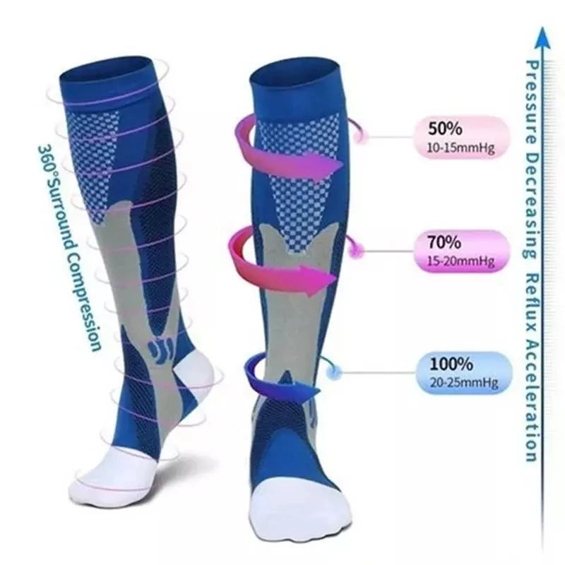 Knee-High Compression Sports Socks, Cotton Athletic Socks