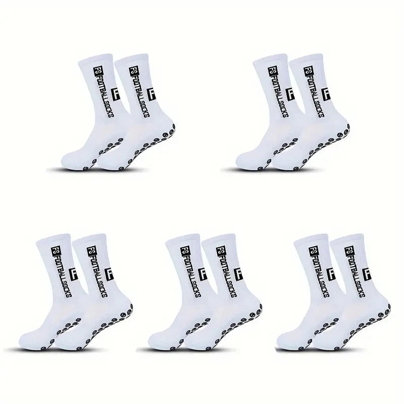 5-Pair Non-Slip Soccer Socks, Breathable Knee-High Athletic Socks