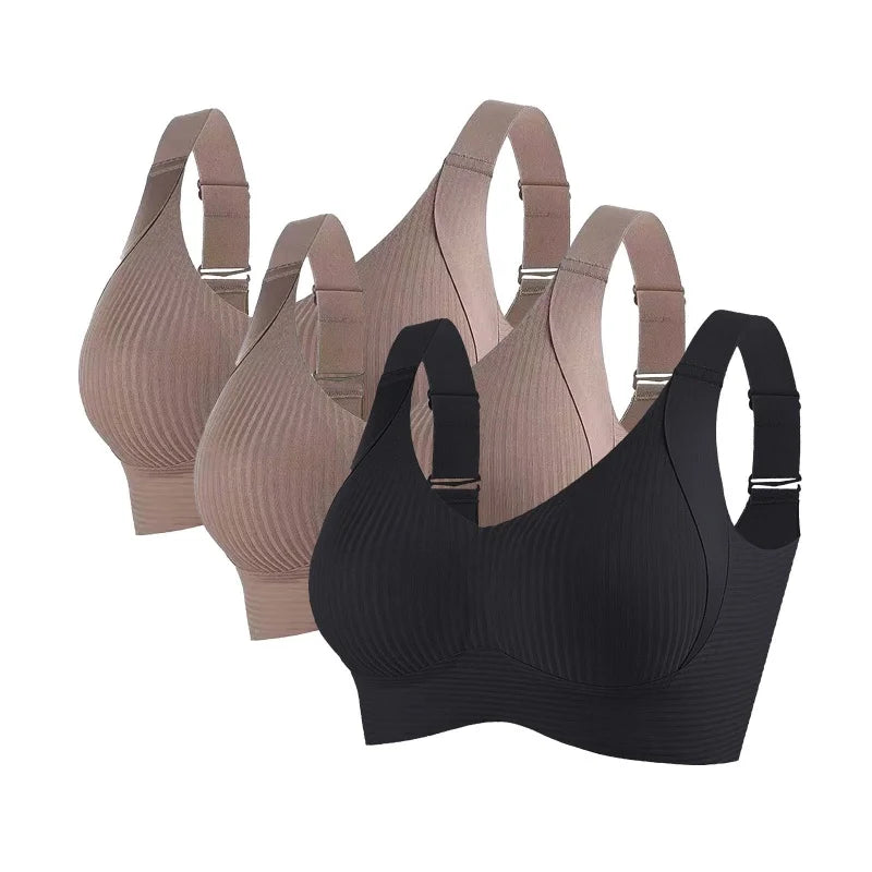 Seamless Ribbed Wireless Bralette 3-Pack - Women's Push-Up Comfort Bra