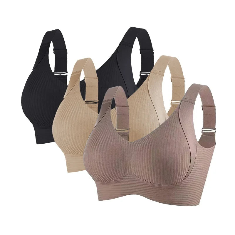 Seamless Ribbed Wireless Bralette 3-Pack - Women's Push-Up Comfort Bra