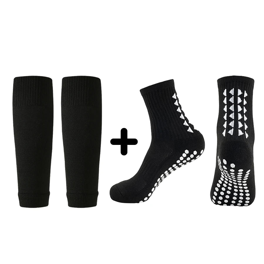 Men's Professional Anti-Slip Grip Socks and Leg Sleeves Set - Athletic Mid-Tube Sports Grip Socks for Football, Soccer & Basketball