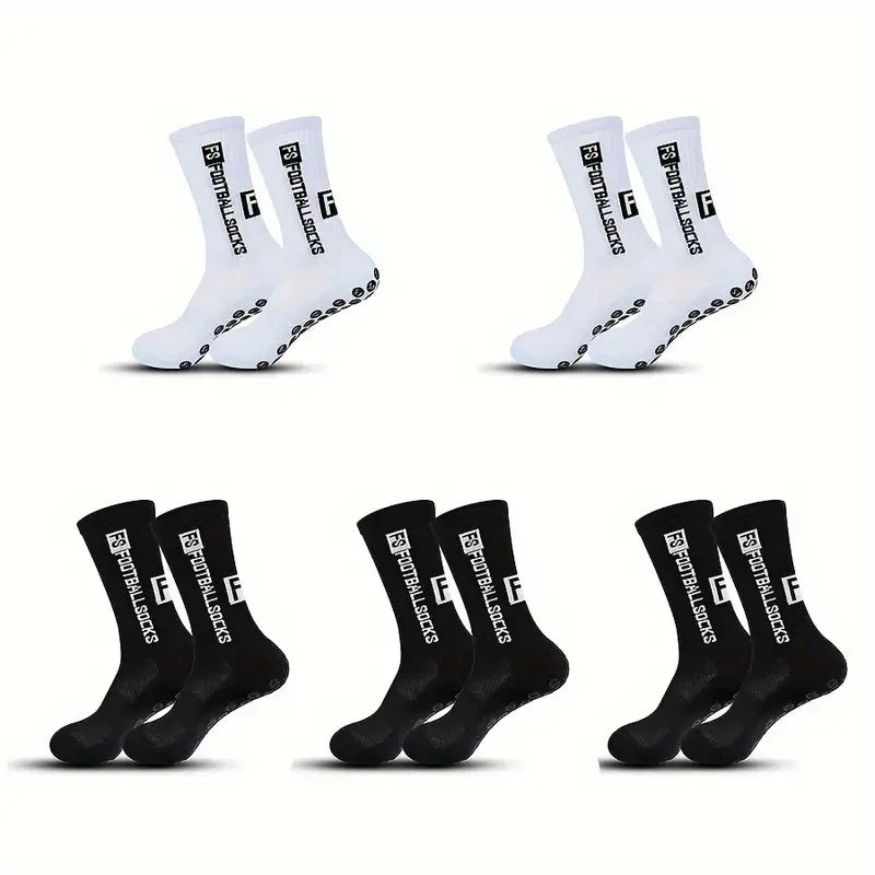 5-Pair Non-Slip Soccer Socks, Breathable Knee-High Athletic Socks